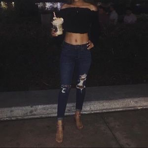 Black Crop Top With Long Flow-y Sleeves